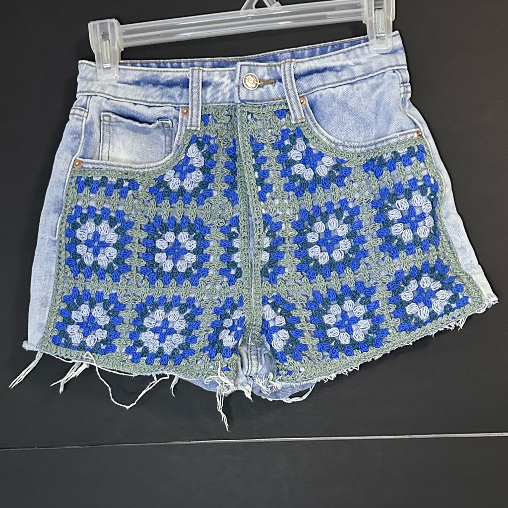 Wild Fable Blue And Green Crochet Jean Shorts